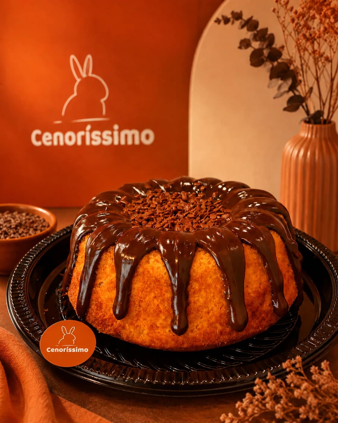 Bolo Vulcão Cenoríssimo com cobertura de brigadeiro